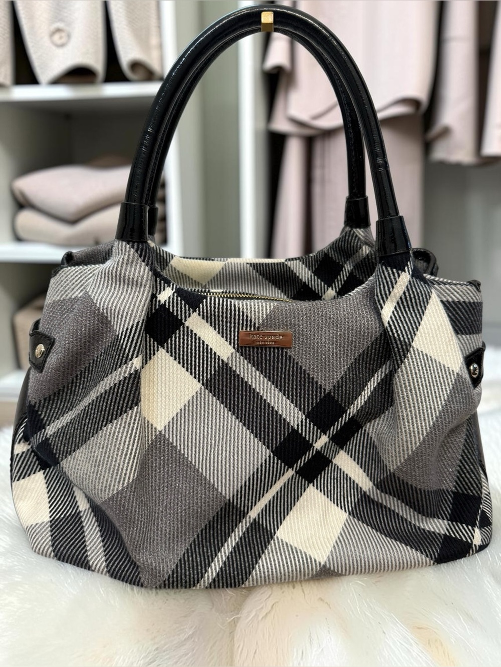 kate spade Black and Gray Plaid Shoulder Bag - Picture 2 of 13